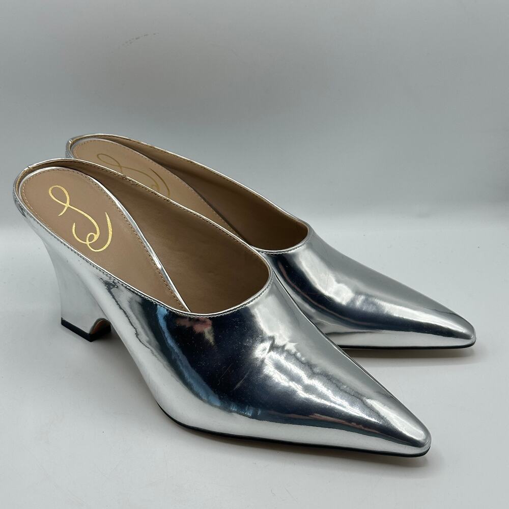 SAM EDELMAN Vonn Heeled Mule Metallic Silver Sz 10 $150 - Picture 2 of 7